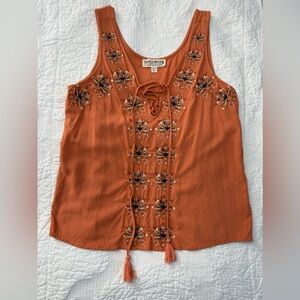 Idyllwind Terracotta Embroidered Tassel Tank Top